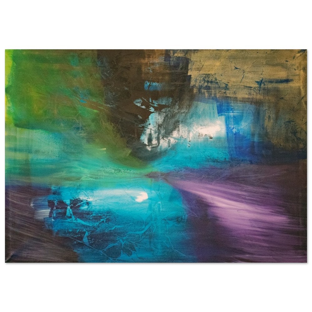 Mysterious Shades – Abstract art poster in black, purple, gold and blue