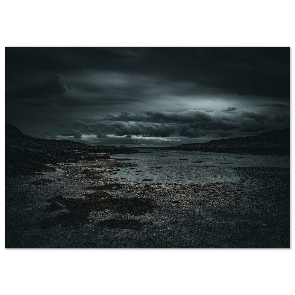 Dark and dramatic coast - Poster with rocky beach and clouds