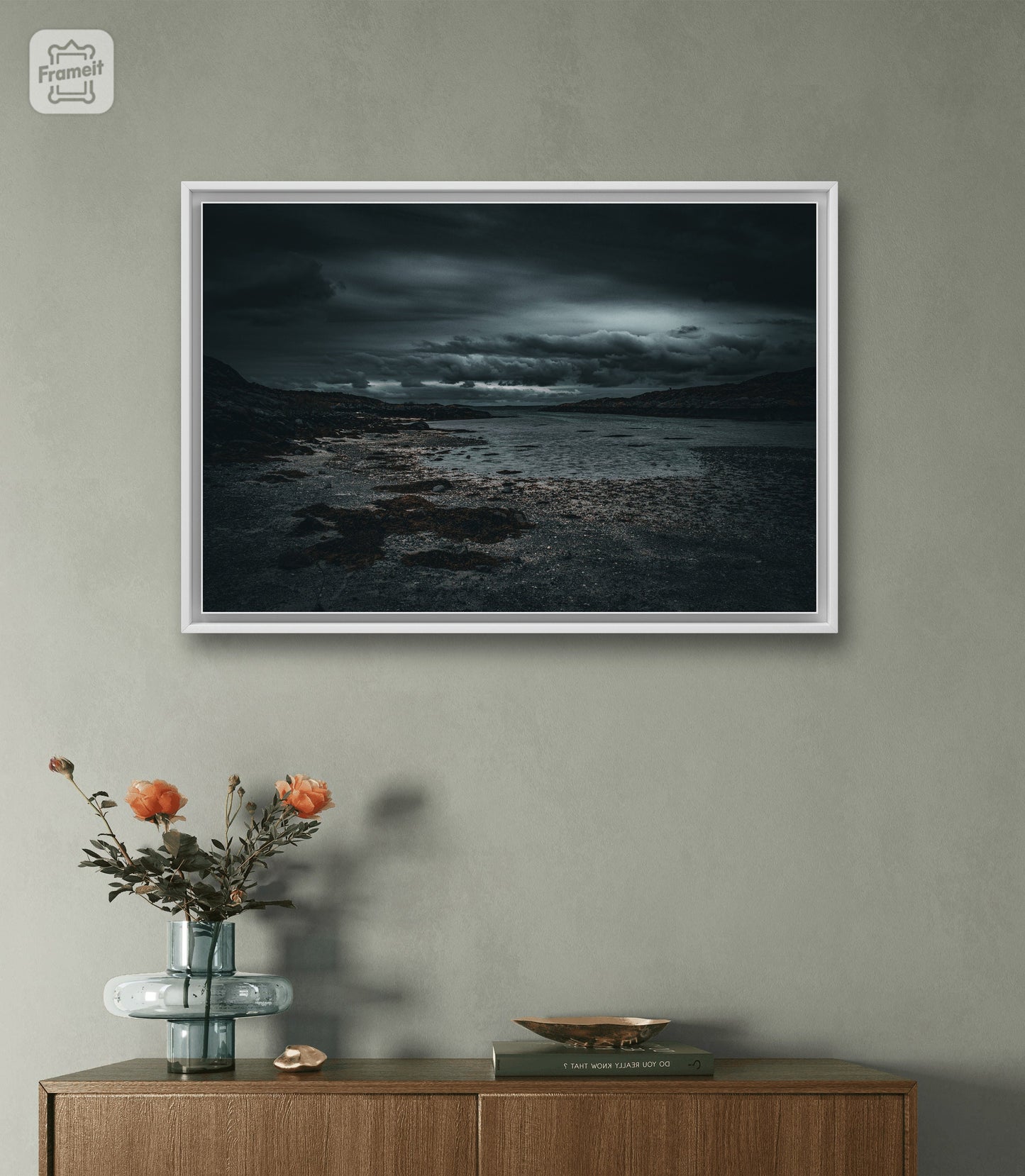 Dark and dramatic coast - Poster with rocky beach and clouds