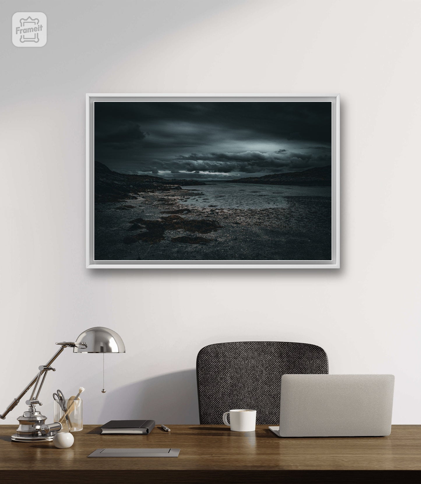 Dark and dramatic coast - Poster with rocky beach and clouds