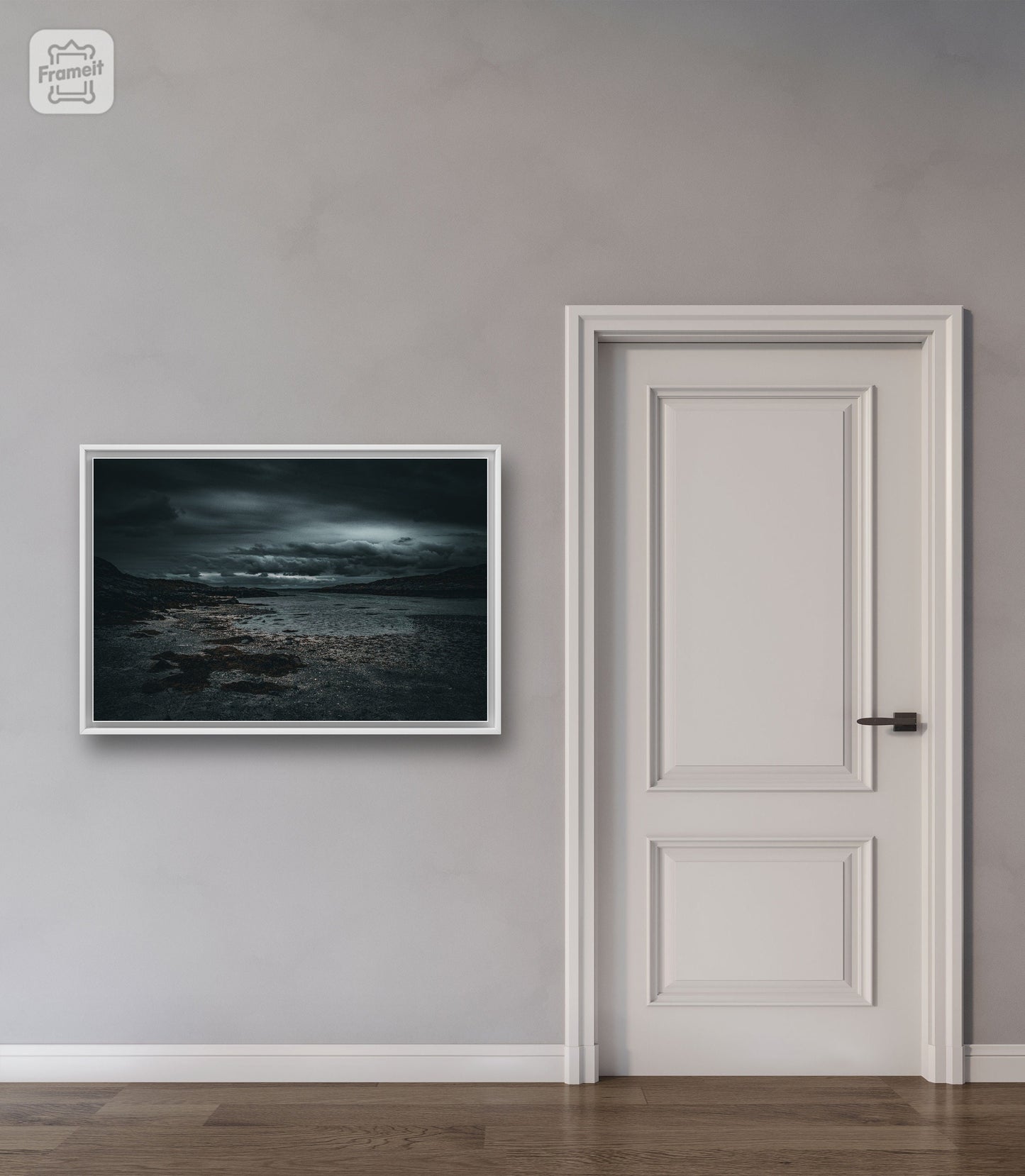 Dark and dramatic coast - Poster with rocky beach and clouds