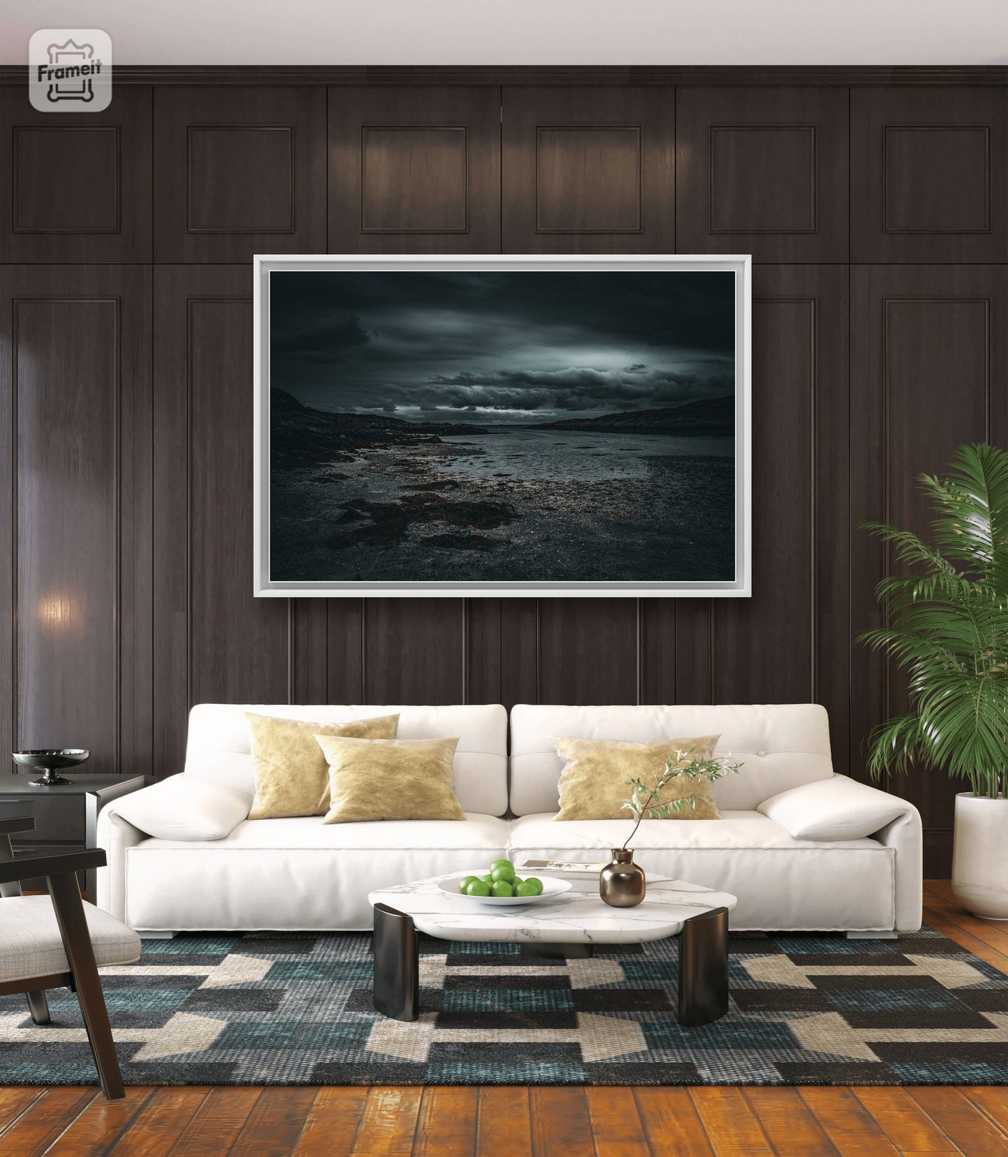 Dark and dramatic coast - Poster with rocky beach and clouds