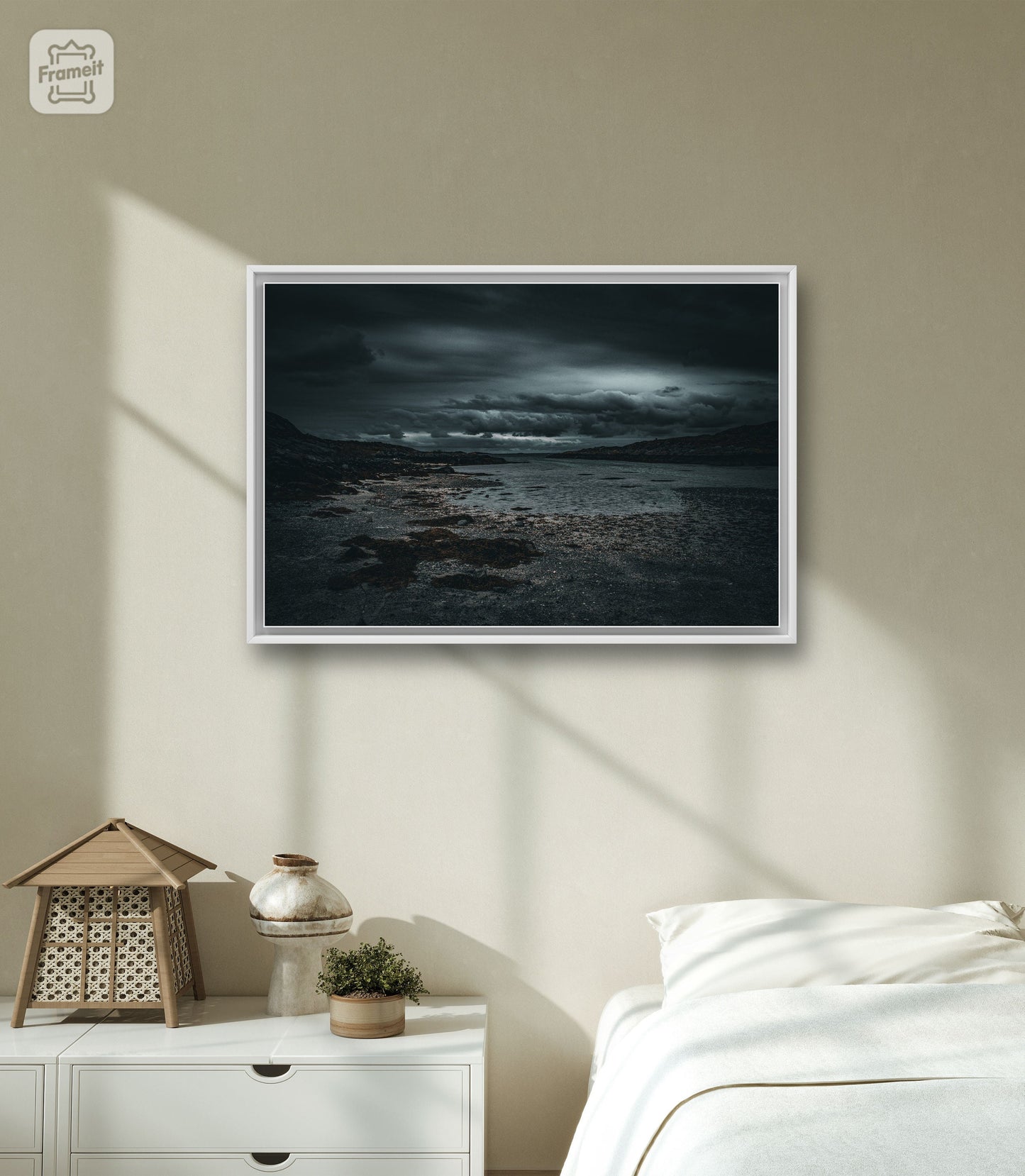 Dark and dramatic coast - Poster with rocky beach and clouds