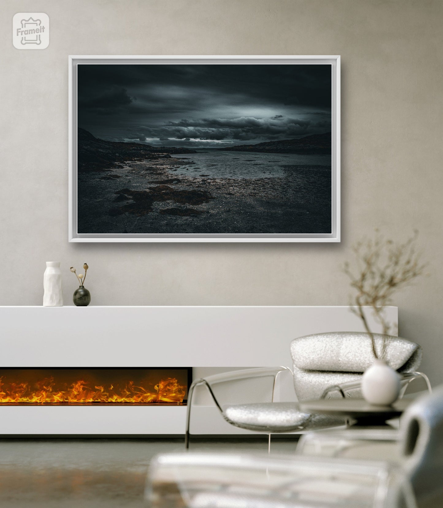 Dark and dramatic coast - Poster with rocky beach and clouds