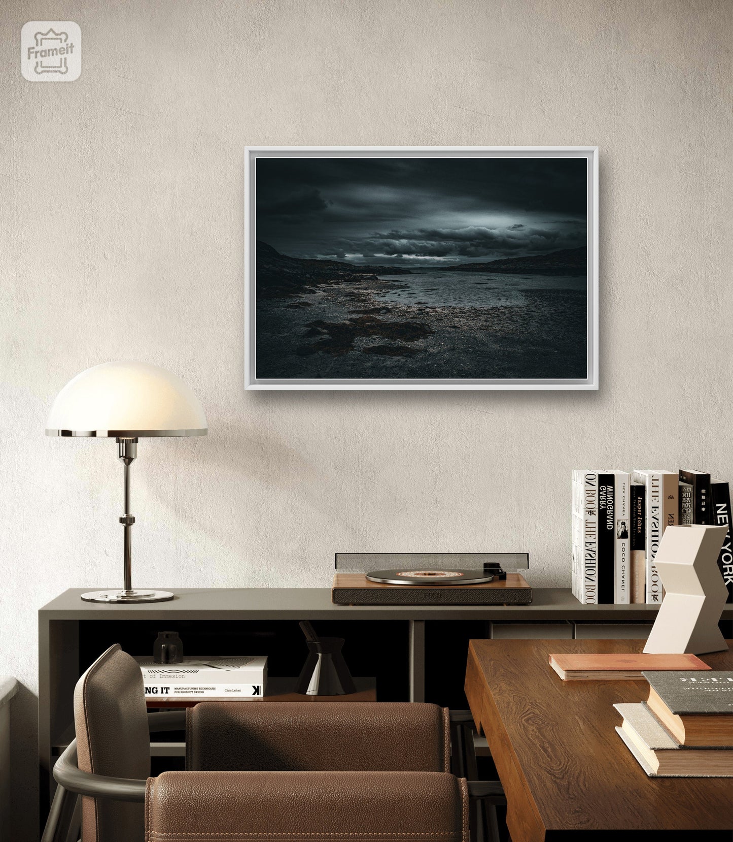 Dark and dramatic coast - Poster with rocky beach and clouds