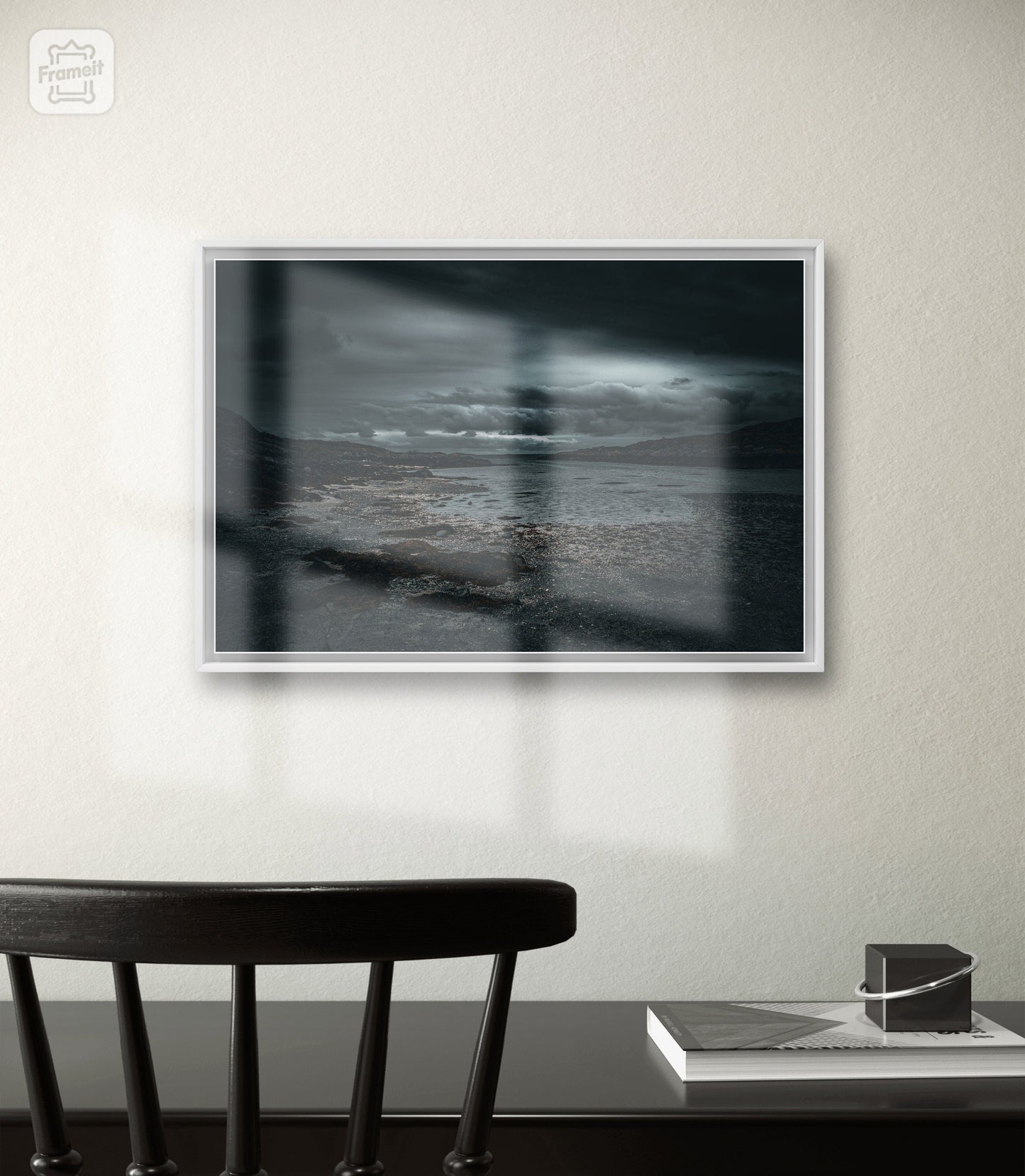 Dark and dramatic coast - Poster with rocky beach and clouds