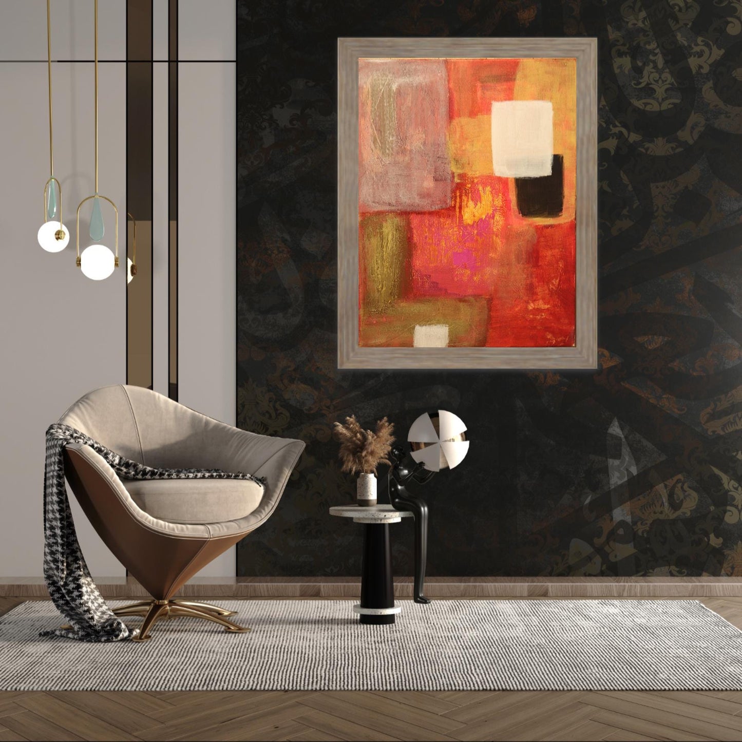 Abstract Red & Gold Art – Modern Poster with Geometric Blocks