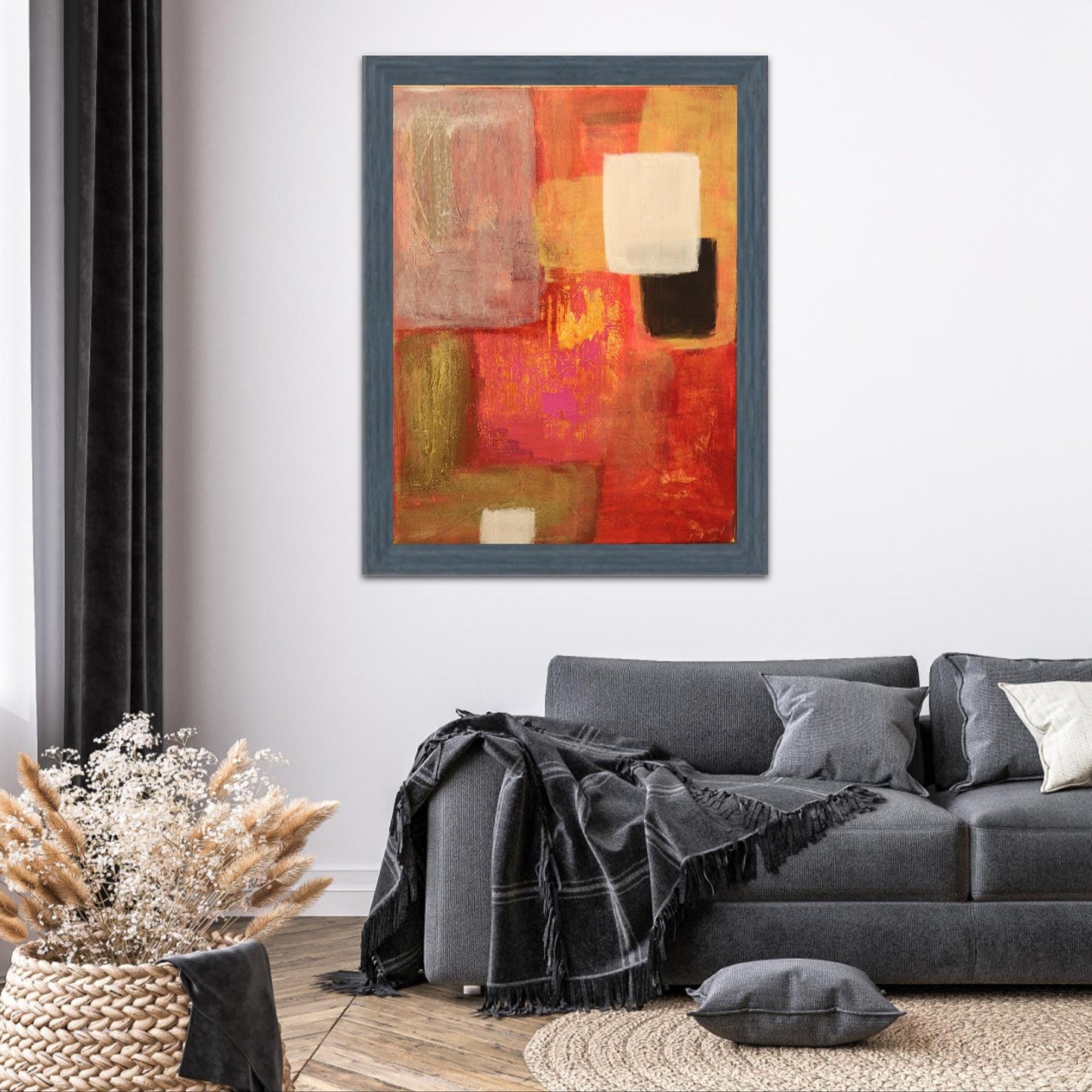 Abstract Red & Gold Art – Modern Poster with Geometric Blocks