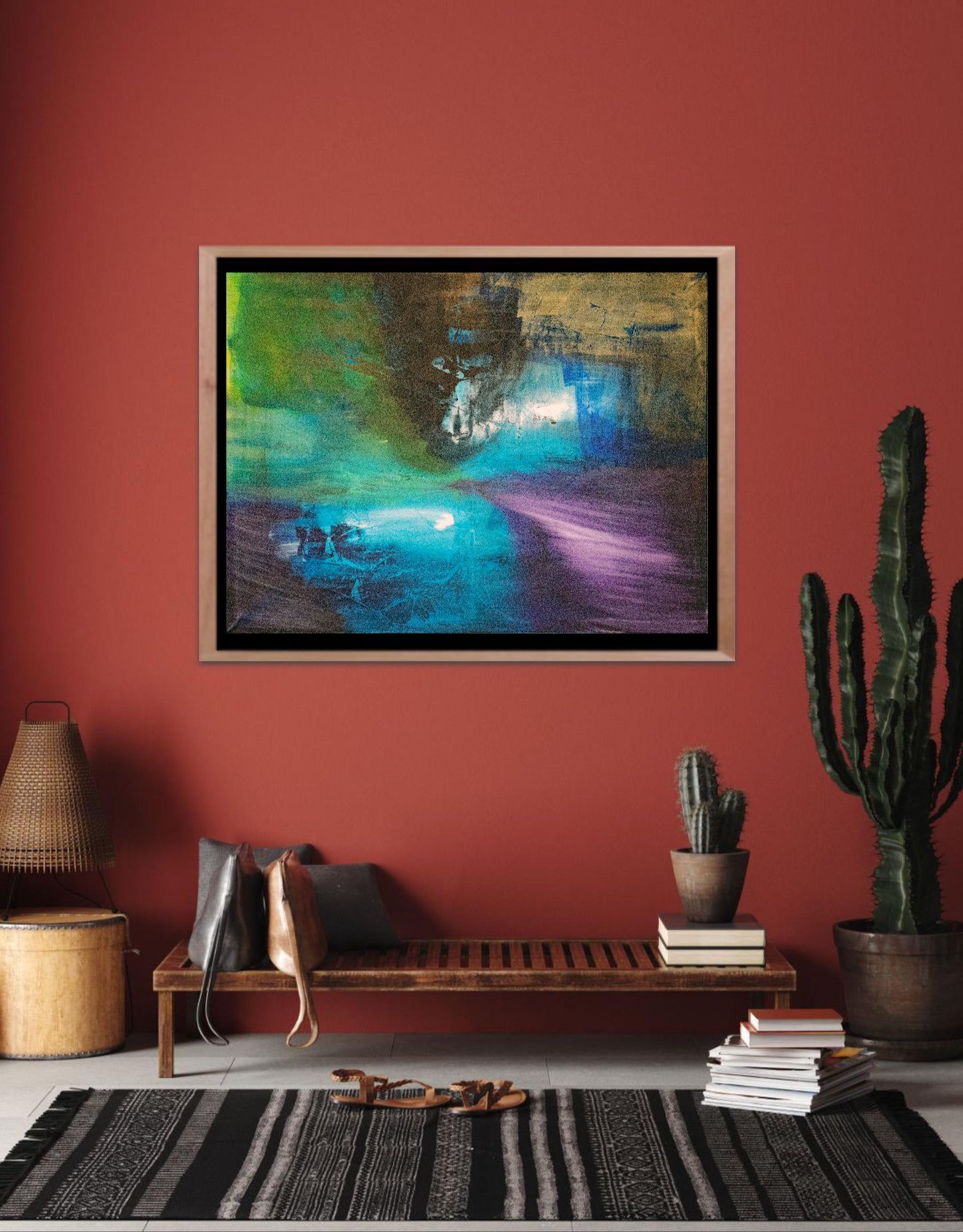 Mysterious Shades – Abstract art poster in black, purple, gold and blue