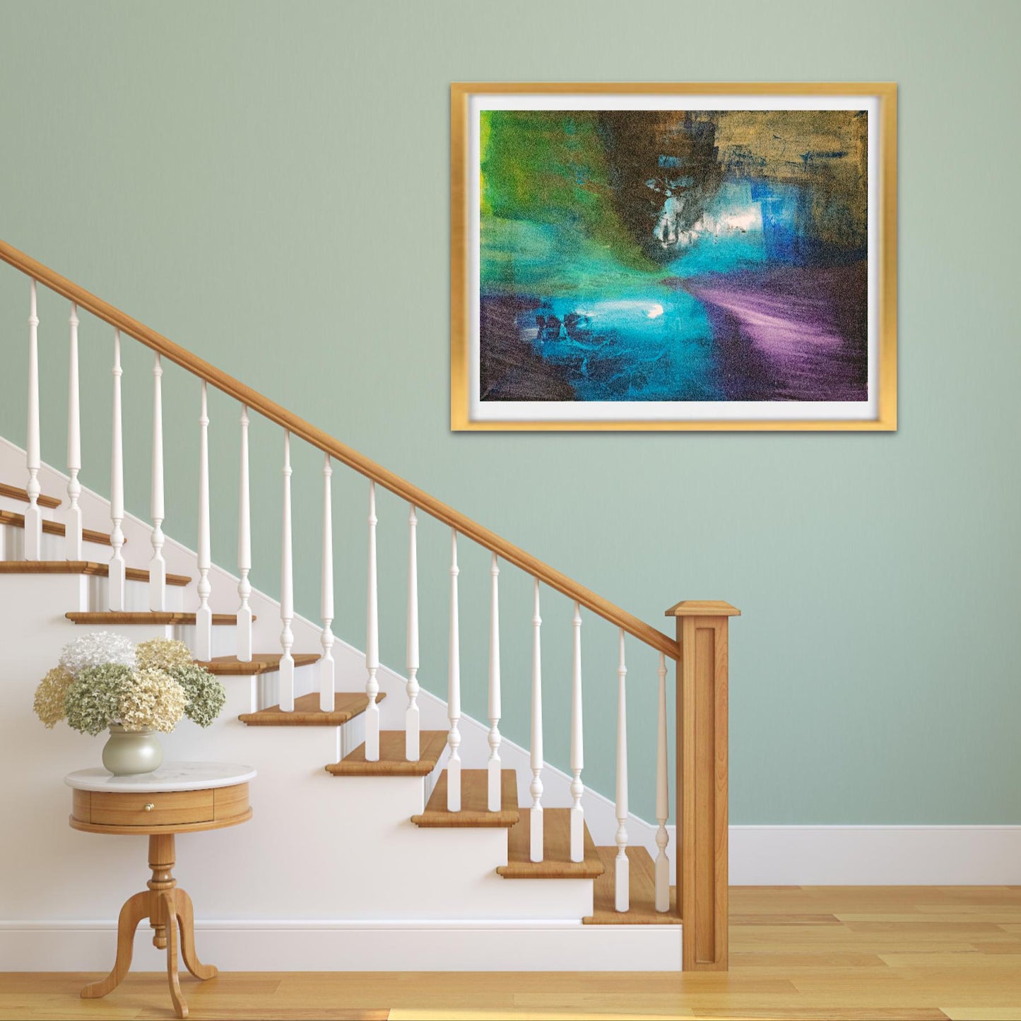 Mysterious Shades – Abstract art poster in black, purple, gold and blue