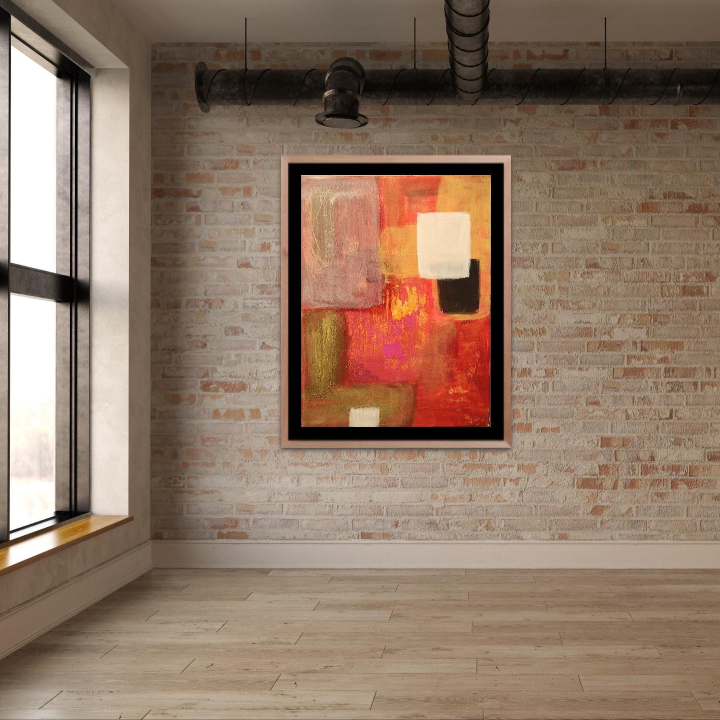 Abstract Red & Gold Art – Modern Poster with Geometric Blocks