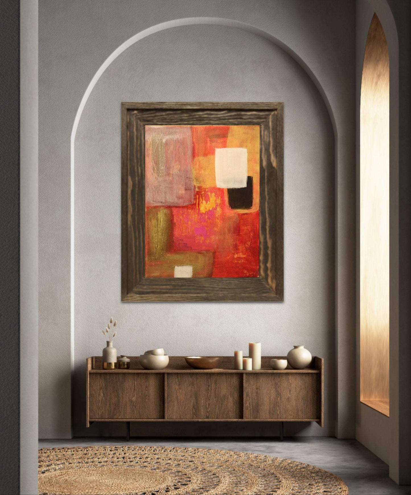 Abstract Red & Gold Art – Modern Poster with Geometric Blocks