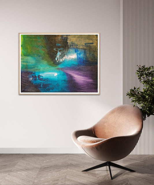 Mysterious Shades – Abstract art poster in black, purple, gold and blue