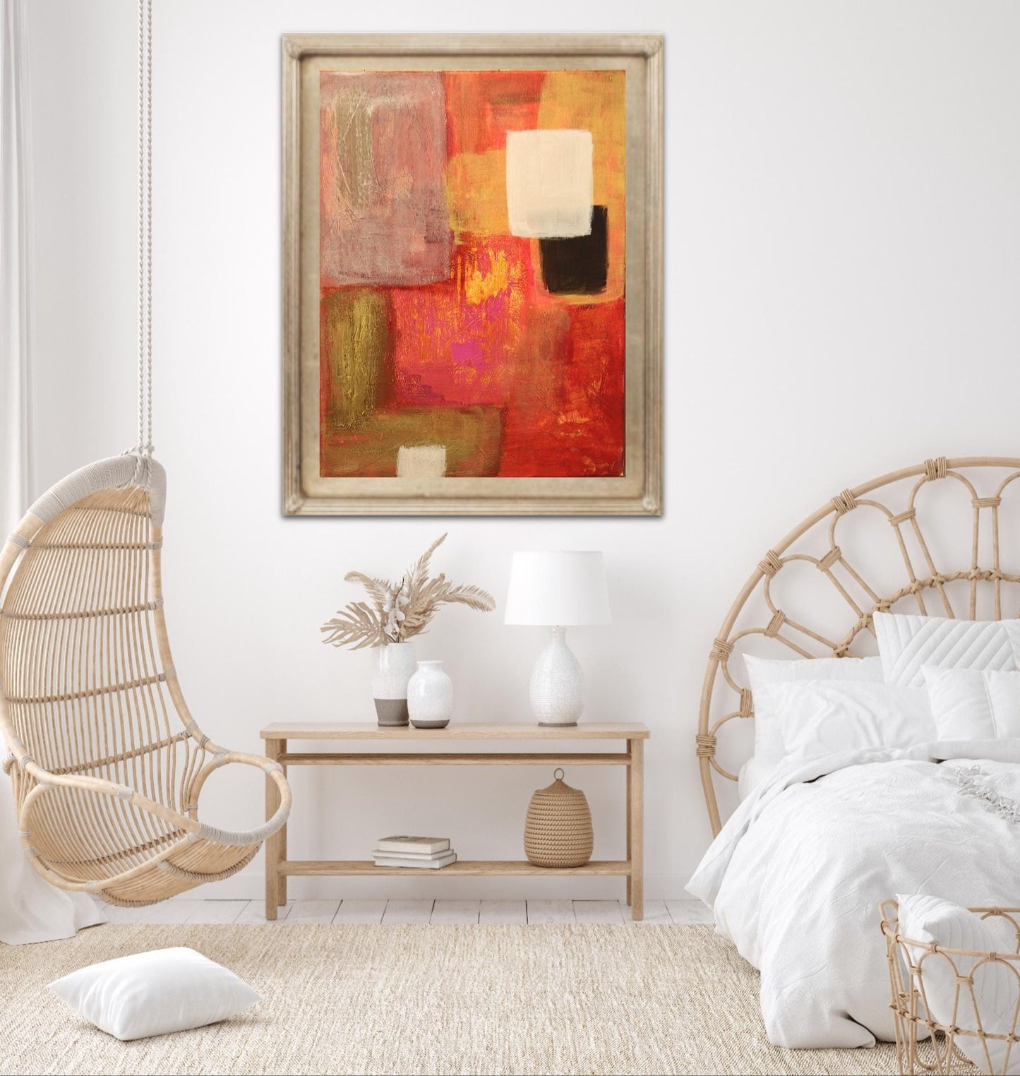 Abstract Red & Gold Art – Modern Poster with Geometric Blocks