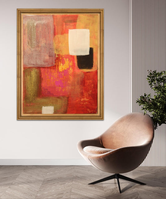 Abstract Red & Gold Art – Modern Poster with Geometric Blocks