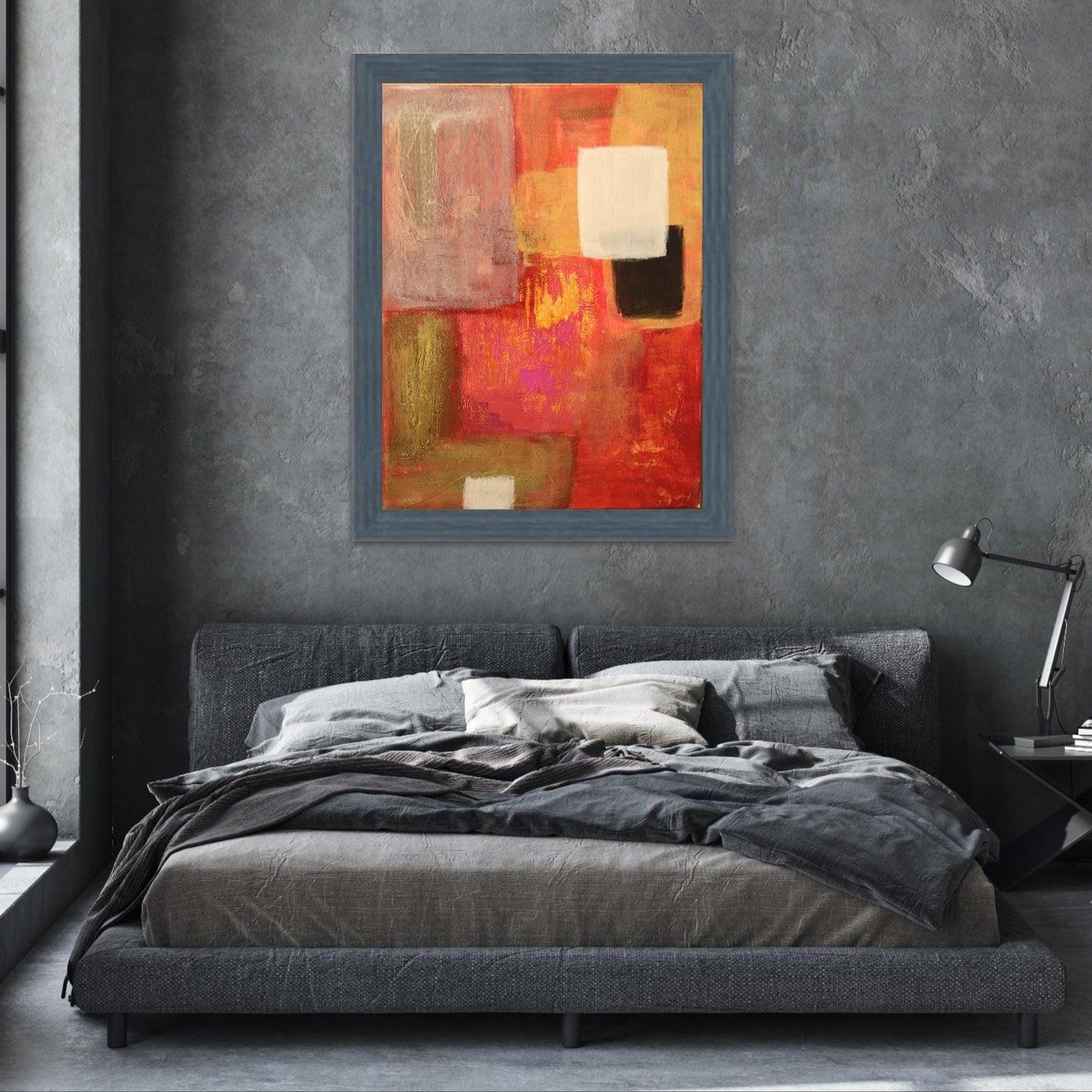 Abstract Red & Gold Art – Modern Poster with Geometric Blocks