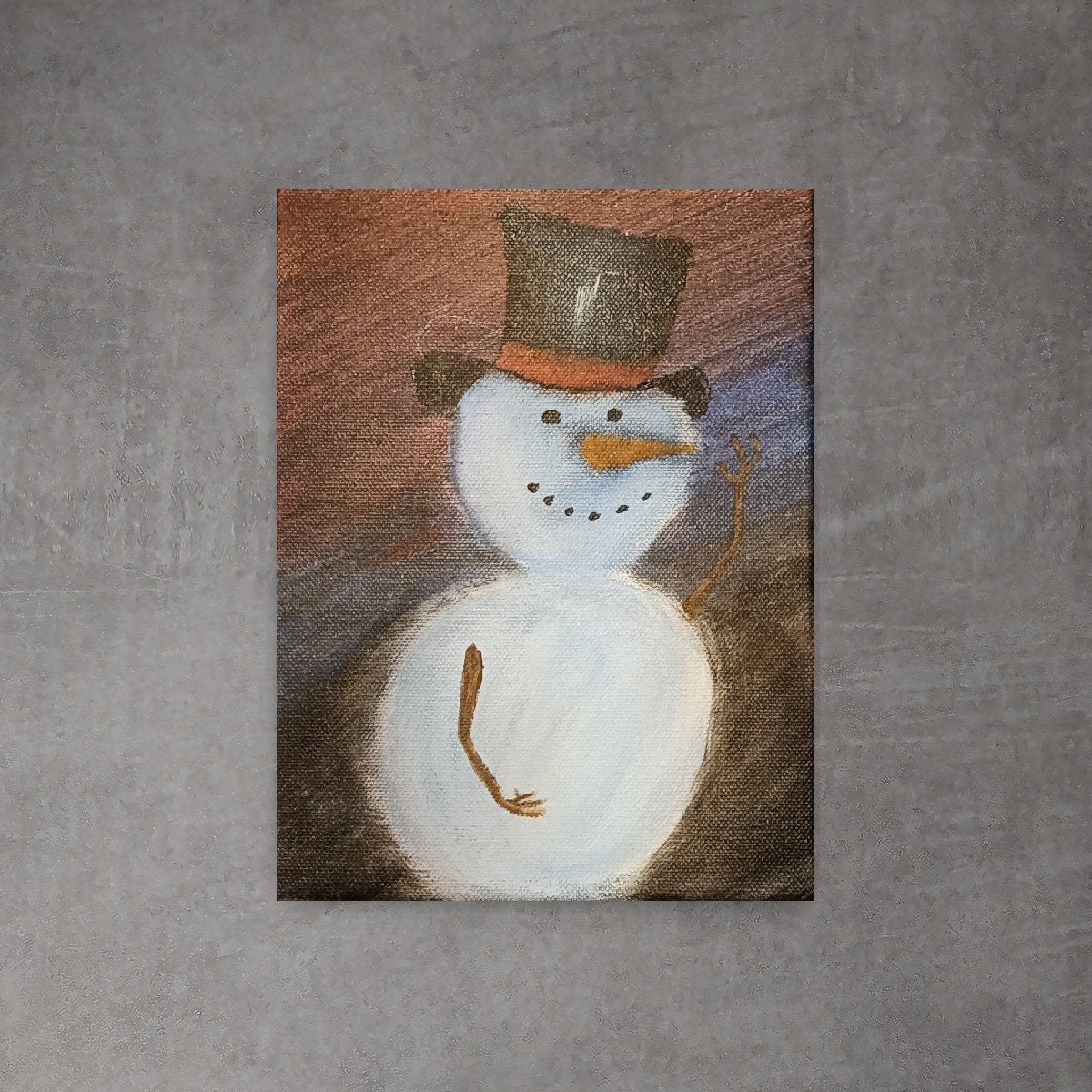 Snowman Original Painting - Winter Night Sky Art